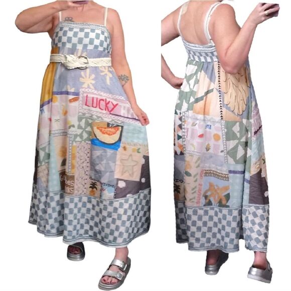 Europecore Sleeveless Picnic Print Smocked Back Midi Dress Medium - Picture 10 of 15